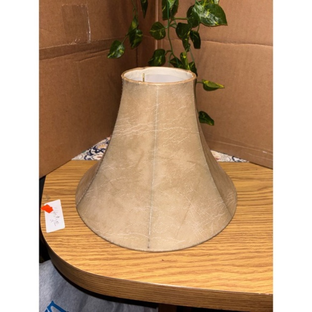 Tan Crackle Faux Leather Bell Lampshade Gold Spider Fitter Rustic Beige Shade